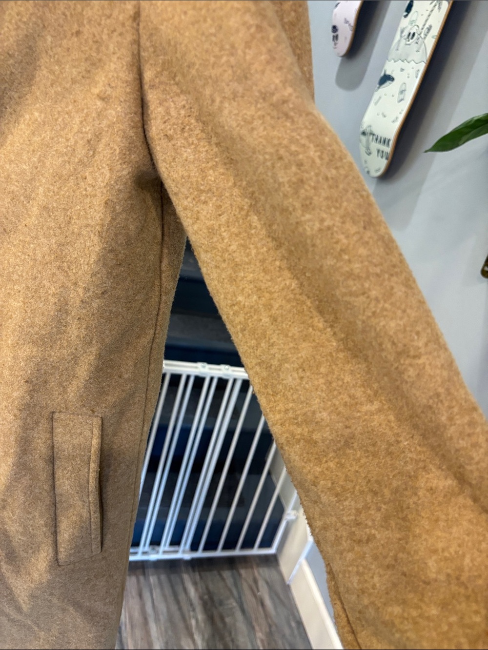 Old Navy Long Single-Breasted Camel Car Coat Size Small Tall - Picture 7 of 7